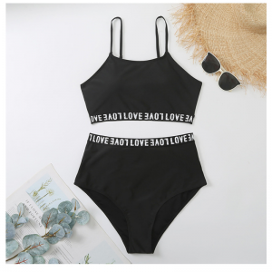 Bikini Solid High Taille Plus Size Love Letter Swimsuits