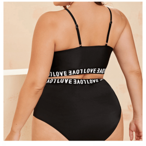 Bikini Solid High Taille Plus Size Love Letter Swimsuits
