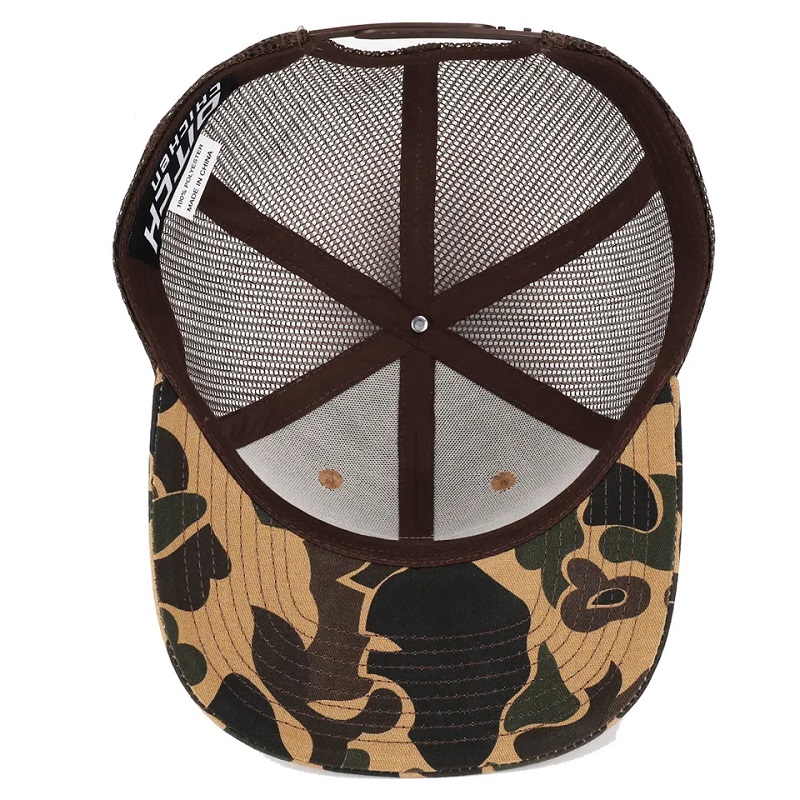 Aangepaste eend bruin camo snapback mesh patch logo 6 paneel richardson 112 trucker cap hoed