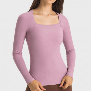 Rib strakke brede halslijn yoga shirts