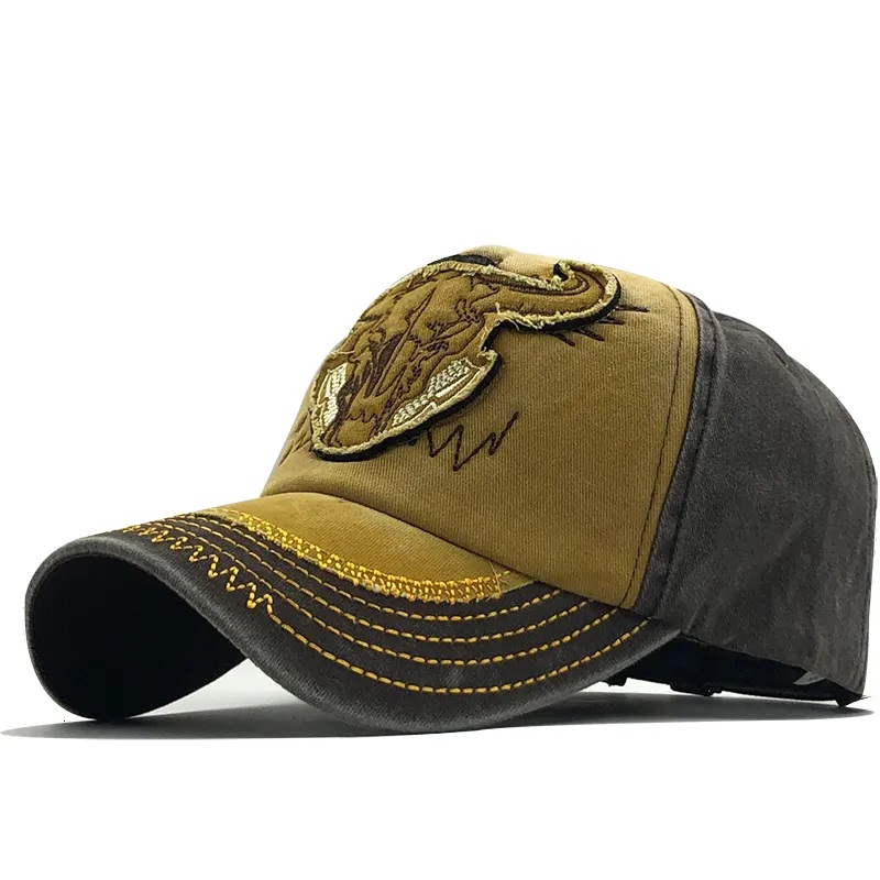 Klassieke mode -mannen hebben de straat van de oude gewassen eend -tong cap koehoofd patch kleur contrast honkbal hoed
