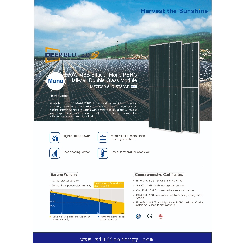 Fotovoltaïsche energie 540 W -565 W Double Side Panel System online verkoop