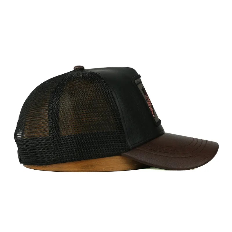 Mens Mesh goedkoop aangepaste 5 paneel trucker cap applique geborduurde patch gorras trucker hoeden
