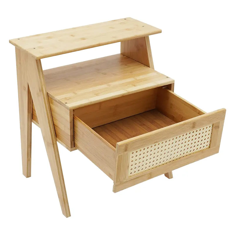 2niveaus bamboe eindtafel met ladenachtkastjes voor kleine spaties opslagnachtkastje bijzettafel voor slaapkamer