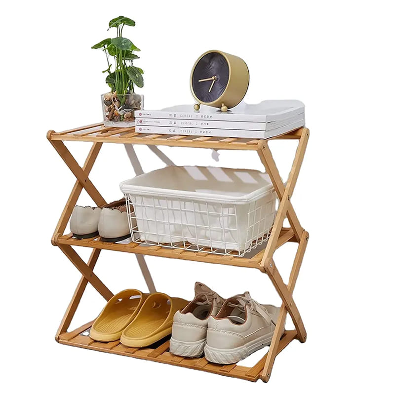 Bamboe schoenen rek voor woonkamer ingangsvouwbare opvouwbare 3 4 lagen