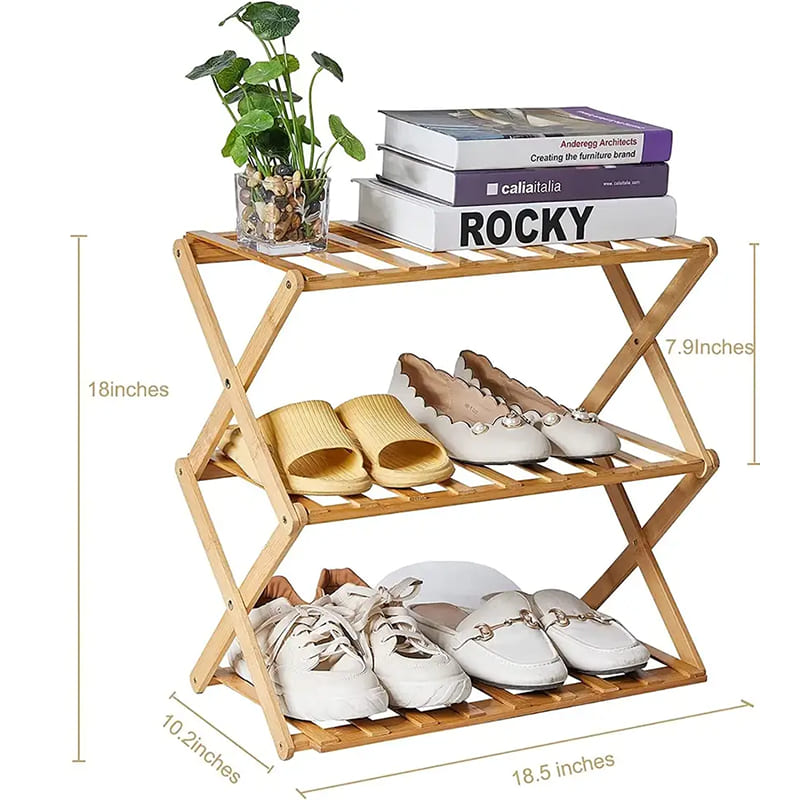 Bamboe schoenen rek voor woonkamer ingangsvouwbare opvouwbare 3 4 lagen