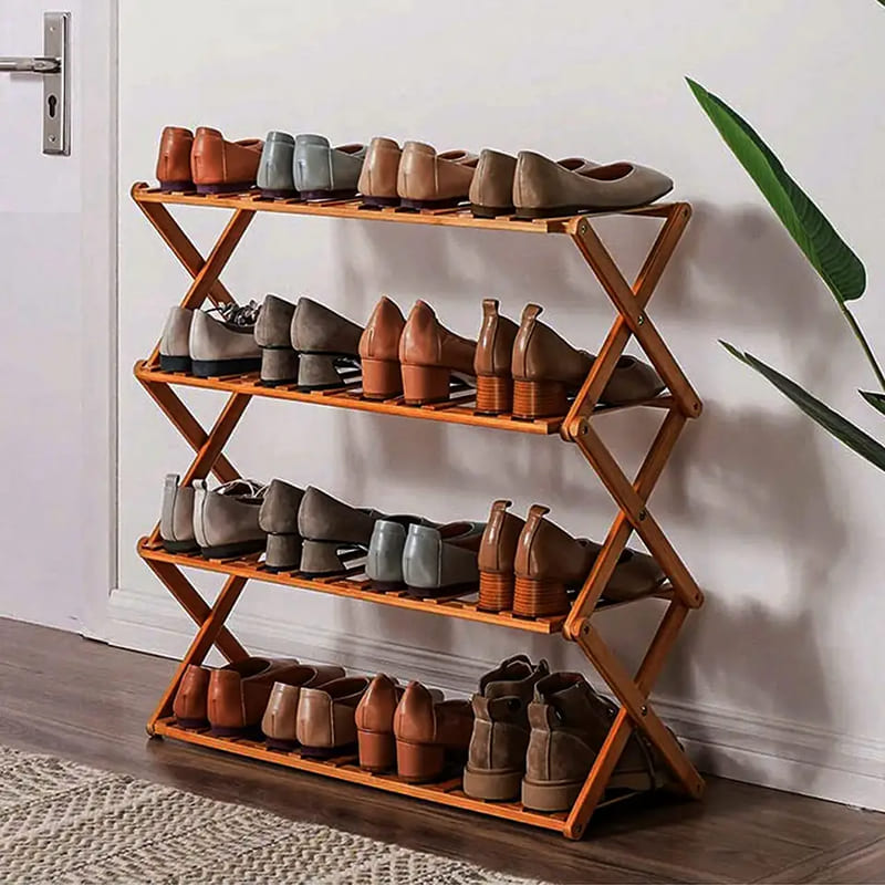Bamboe schoenen rek voor woonkamer ingangsvouwbare opvouwbare 3 4 lagen