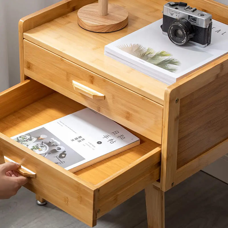 Bamboo -eindtafel met ladenachtkastjes voor kleine ruimtes opslagavond staan ​​bijzettafel voor slaapkamer
