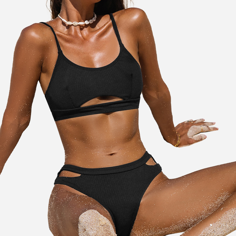 Uitsproken schepnek bralette&hipster bikini set