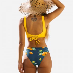Gele wrap vooraan&bloemenprint tie side bikini set