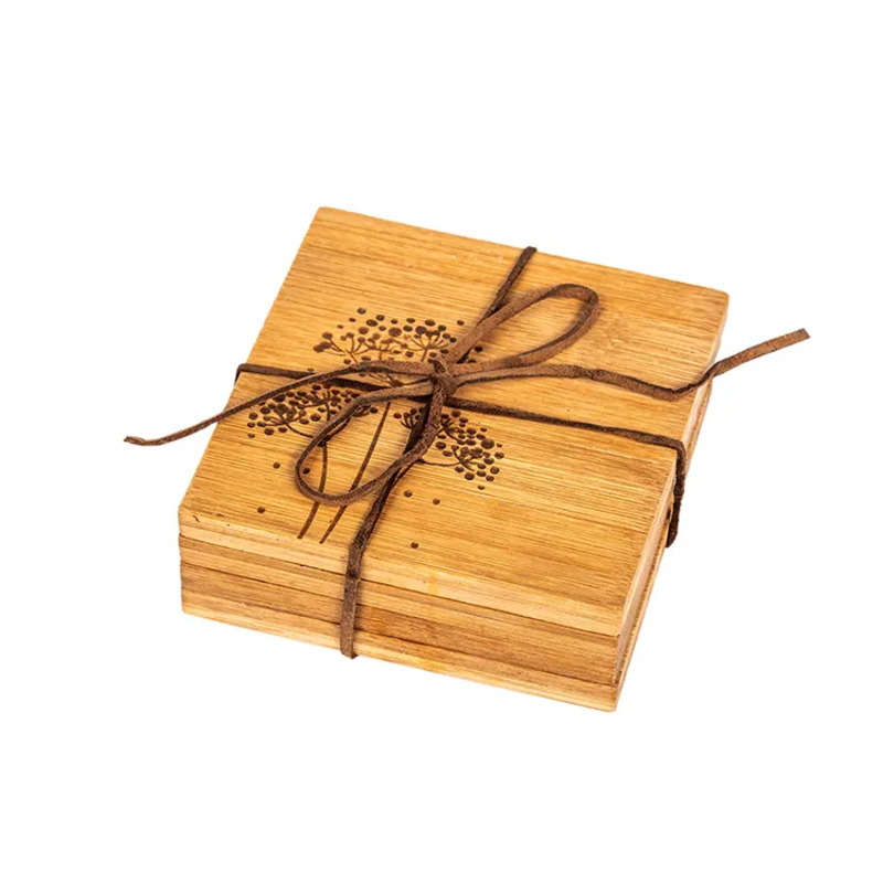 Eco -vriendelijke bamboe handvaartuigenniet -slip biercoaster 4 set