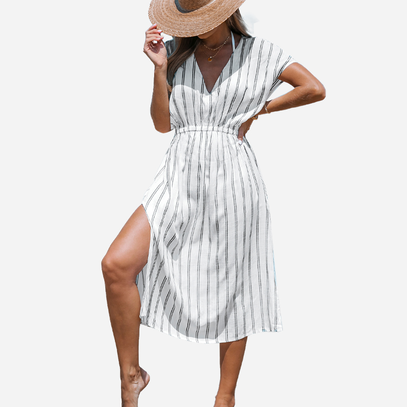 Gestreepte Midi Cover-Up Dress