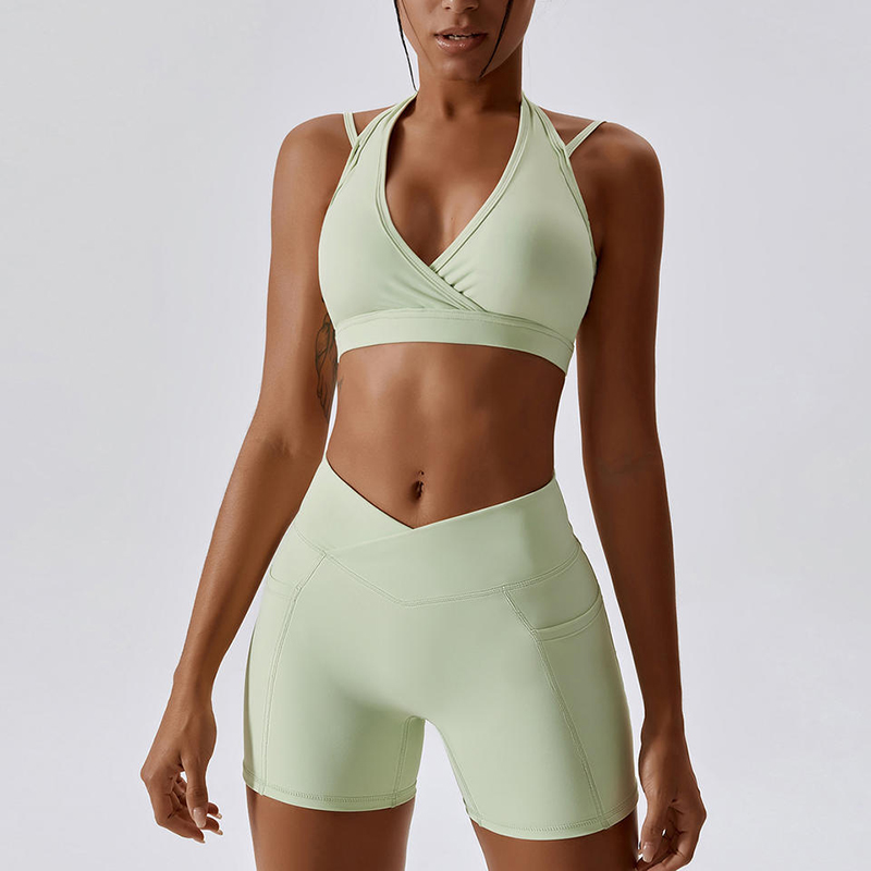 SC9283 Groothandel Fitness Yoga Active Wear Set Women Gym Solid Sport Bra en Shorts Yoga Shorts Set