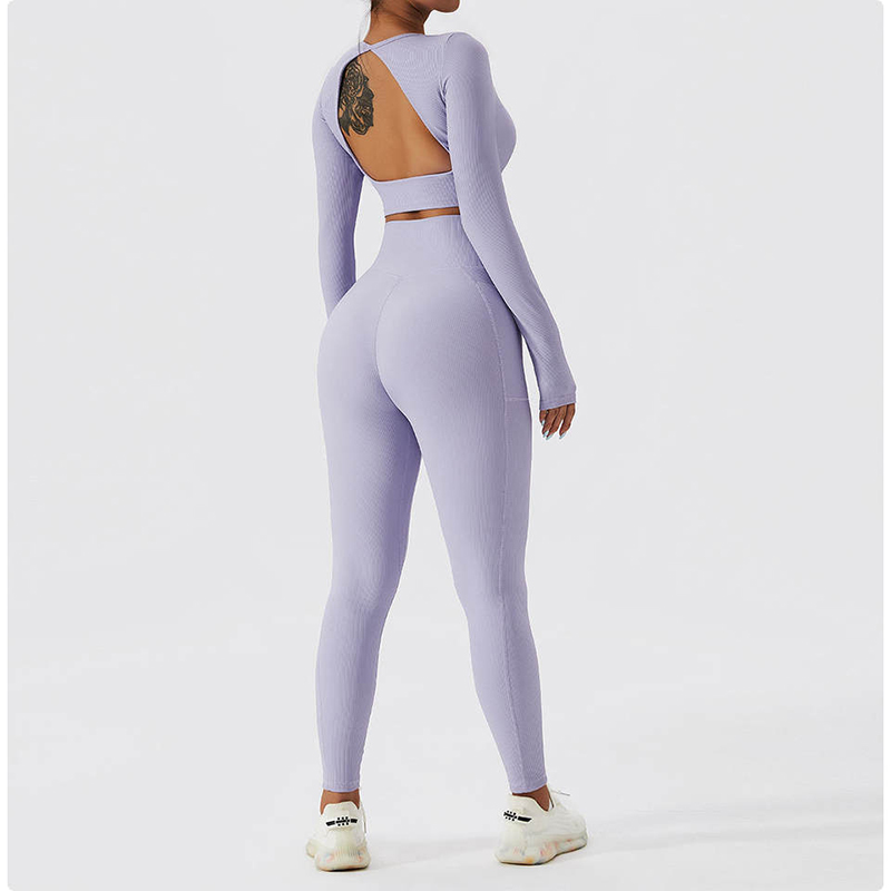 SC1062 Women met lange mouwen Yoga Set geribbeld Sadless Pant Suit Pak Women Fitness Clothing Yoga Set
