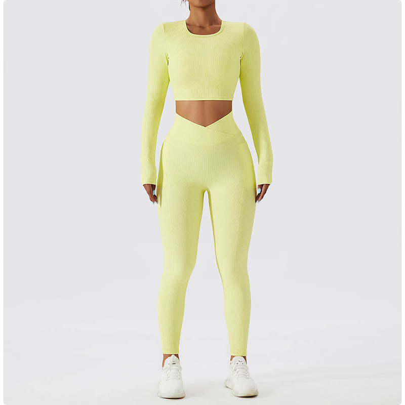 SC1062 Women met lange mouwen Yoga Set geribbeld Sadless Pant Suit Pak Women Fitness Clothing Yoga Set