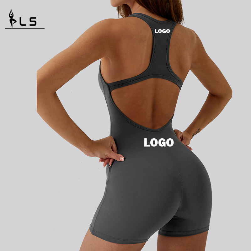 SC10611 One Piecesnaadloze vrouwen yoga sets bodysuit hollow out back mouwloze sexy korte rompers jumpsuits