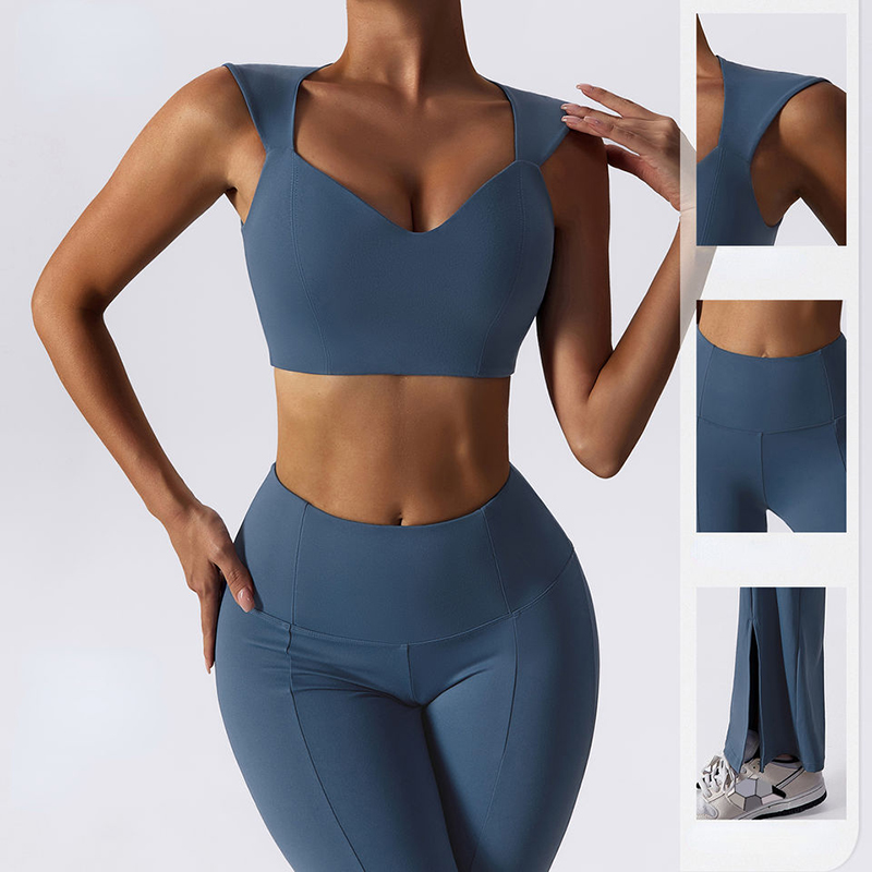 Solid yoga set Mujer Flare -legging en beha set fitness workout yoga set dames yoga pak 2 stuks sportschool slijtage