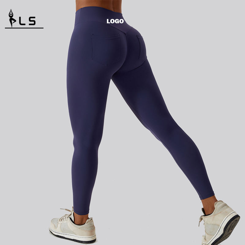 SC1091 Solid High Taille Ademend vierweg stretch yoga leggings de gimnasio duwt glanzendenylon elastane leggings omhoog