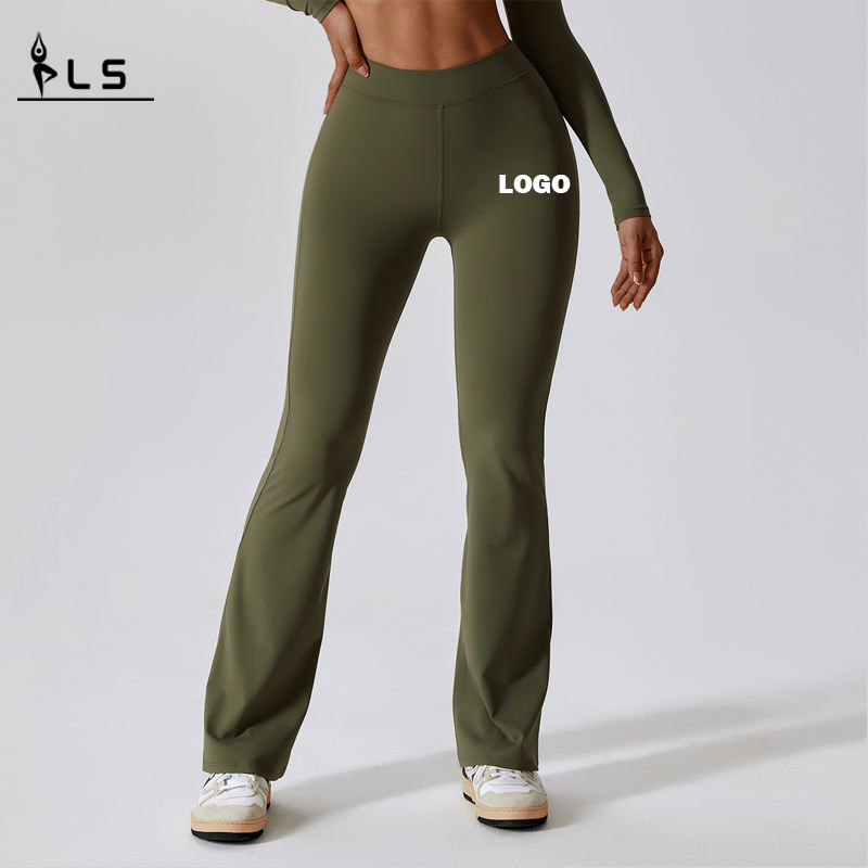 SC1096 Hoge taille Solid vierweg stretch leggings voor vrouwen Push Up Scrunch Butt Flare Leggings Yoga Pants voor vrouwen