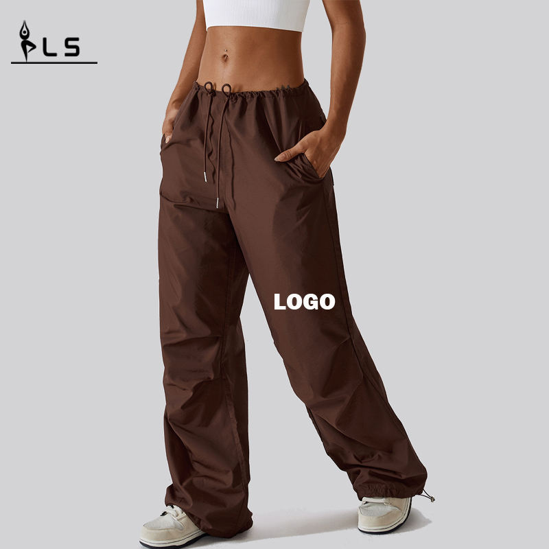 SC10113 Wide Leg Casual Pants Women 's American Style Drawtring Straight Overalls Baggy Pants