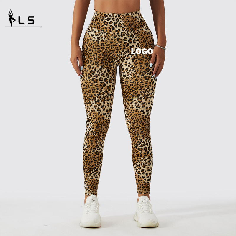 SC10112 Naadloze luipaardprint Hoge taille Fitness Legging Femme Ribbed Scrunch Bum Leggings Yoga Pants