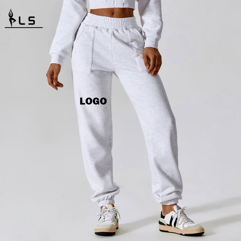 SC10114 vrouwen fleece elastische taille warme los jogger winter joggingbroek sport thermische hardloopbroek