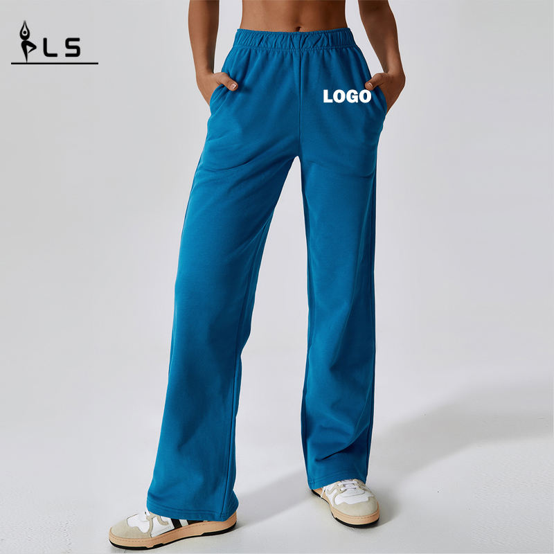 SC10128 OEM Aangepast ontwerp Logo Solid kleur Drawtring Baggy zweetbroek Joggers rechte been broek broek Fleece zweetbroek