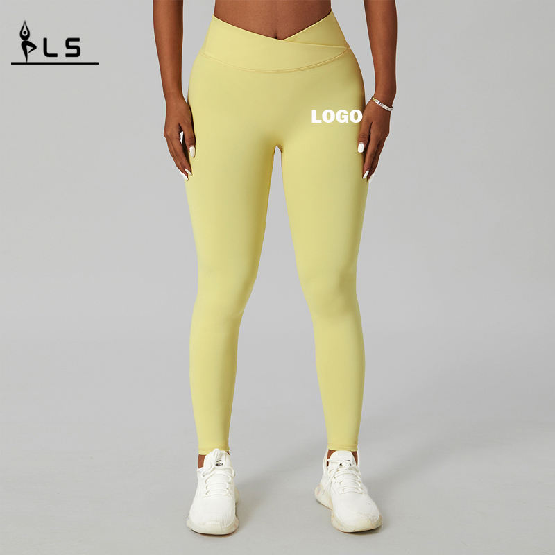 SC101012 Nadellozenylon elastaan ​​leggings voor vrouwen duwen een ademende v -vorm -leggings yogabroek