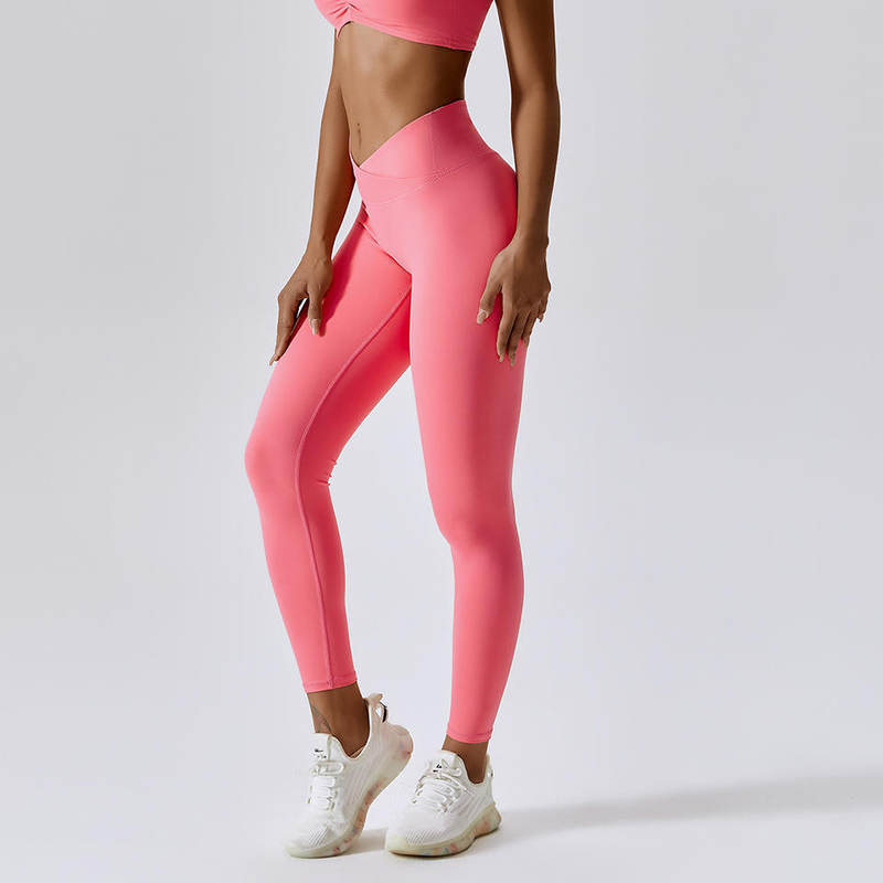 SC101012 Nadellozenylon elastaan ​​leggings voor vrouwen duwen een ademende v -vorm -leggings yogabroek