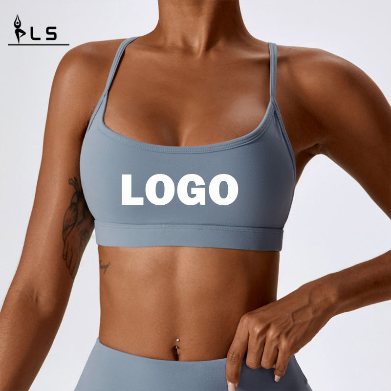 SC10164 Cross Back Back Yoga Sports beha High Impact gevotte Logo Women Training Sports beha Groothandel Yoga Crop