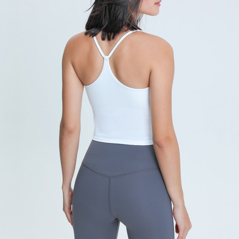 SC10259 Snel droog getailleerde tanktop Gym sport yoga compressie bijgesneden yoga -tanktops met pads