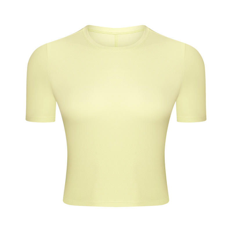 SC10267 Ademende yoga crop top gym fitness strak t-shirt rondenek slanke gemonteerde korte mouwen t-shirt