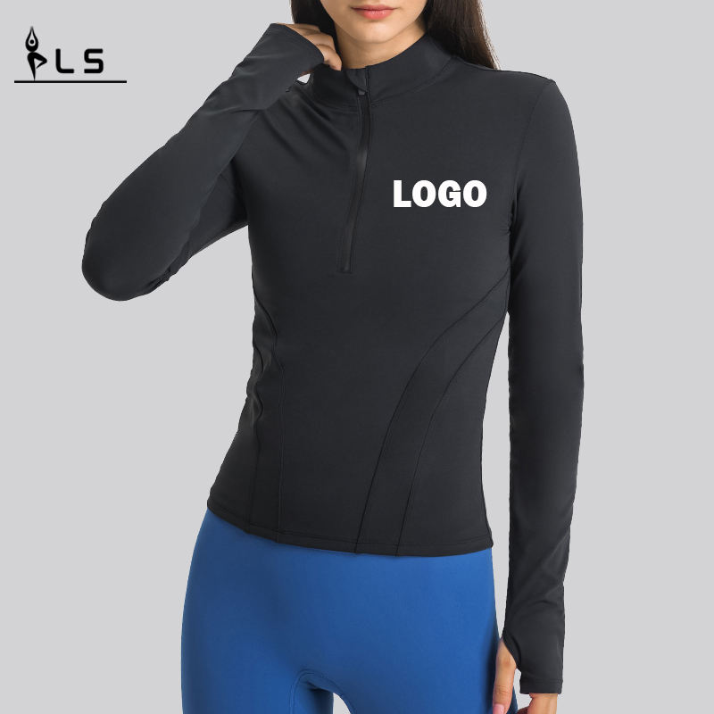 SC10268 Yoga Long Sleeve Dames T-shirt Gym Shirt Compressie Gym Training Sportkraag Half Zip Sport T-shirt voor vrouwen