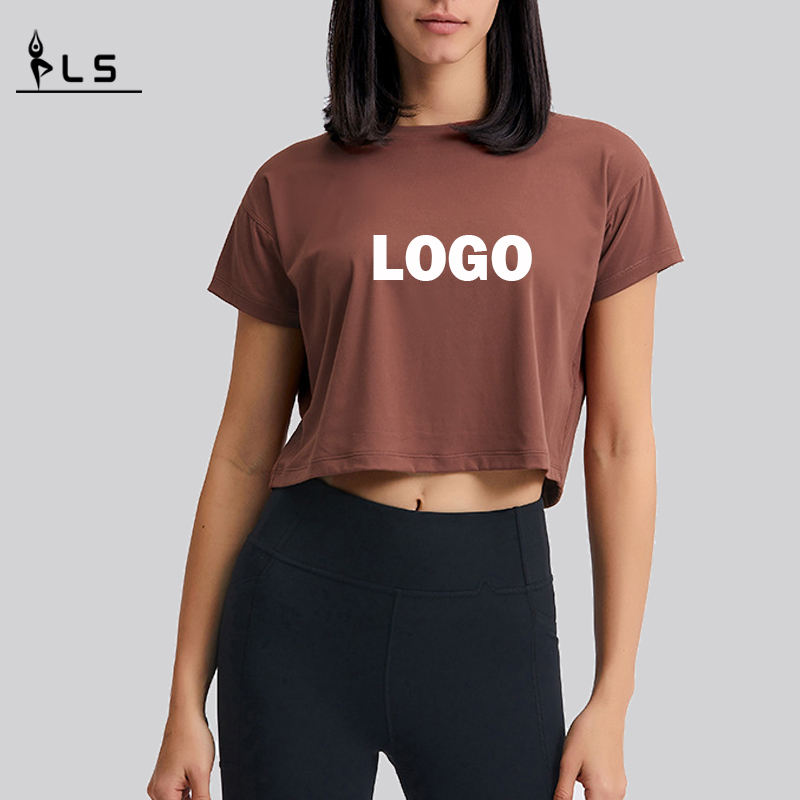 SC102610 Loose shirt voor yoga shorts gym yoga activewear korte mouw t -shirt crop top verkoop ademende snel drogende vrije tijd yoga