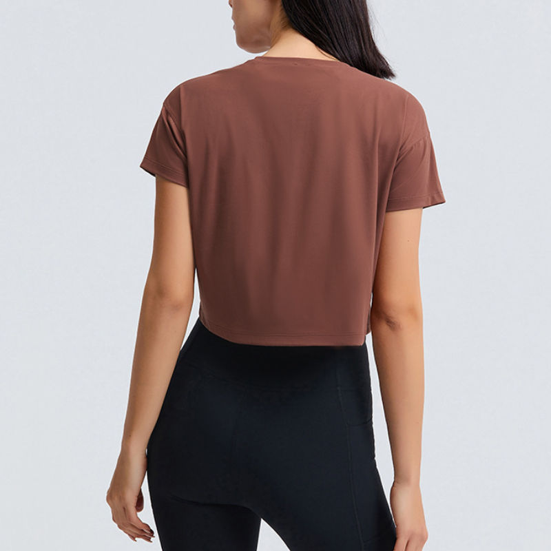 SC102610 Loose shirt voor yoga shorts gym yoga activewear korte mouw t -shirt crop top verkoop ademende snel drogende vrije tijd yoga