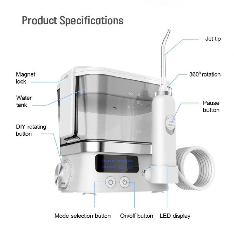 Populair ontwerp krachtige tanden reiniger onbeperkte druk 3 modi Modi Water Flosser Dental Flossing Jet Flosser Home