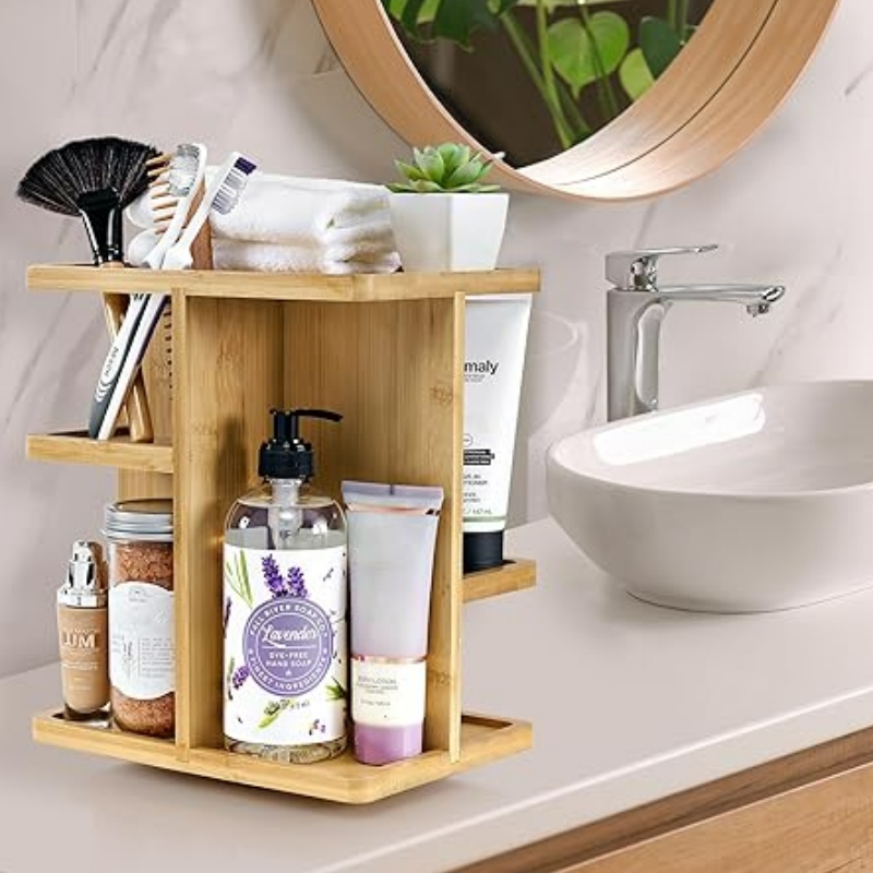 Sorbus 360 ° make -up organisator - bamboe houten make -up opbergcarrousel voor cosmetica, huidverzorging roterende make -uporganisator voor ijdelheid, badkameropslag