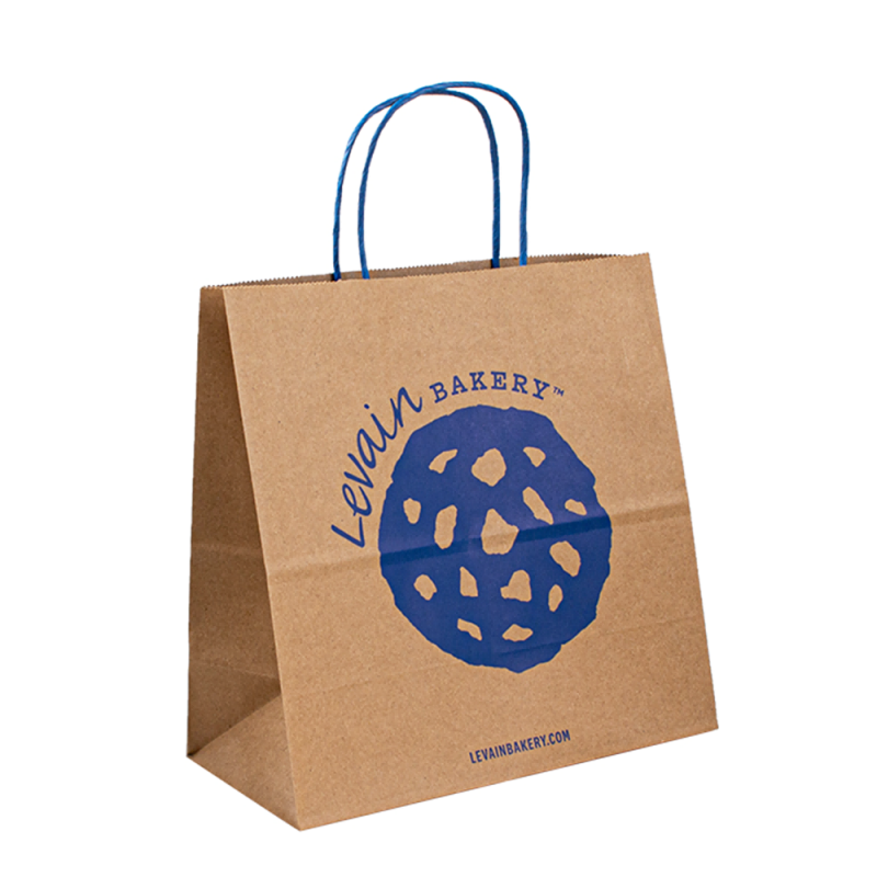 Witbruine kraft papieren zakken met je eigen logo, papieren boodschappentas met logo, papieren kraftzak op maat papieren zakken met handgrepen