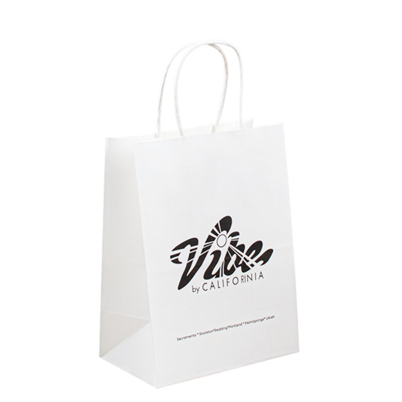 Aangepaste recyclebare kraftpapiertas met uw eigen logo, aangepaste winkelpapiertas voor eten met handvat