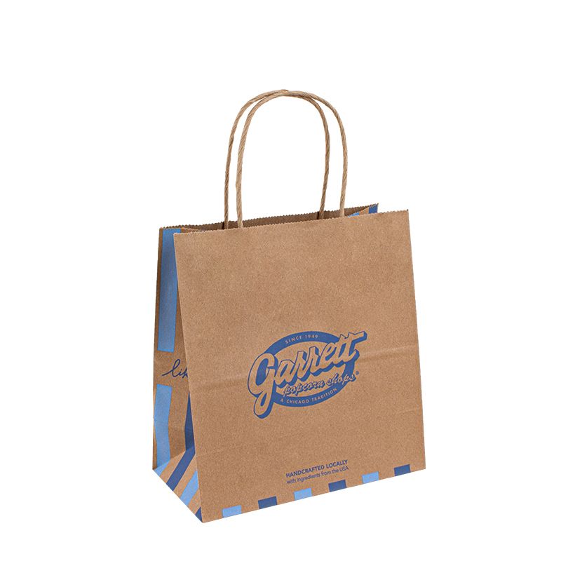 Recyclebare kraft papieren zak met eigen logo aangepaste winkelpapiertas voor eten met handvat Tak Tas