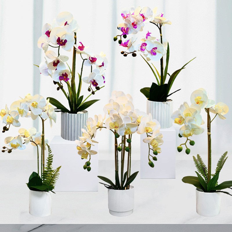 Groothandel echte touch witte kunstmatige vlinderorchidee bloem in witte pot