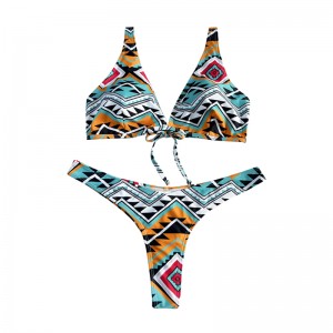 Bloemen etnische stijl Bow Bow brede riem tweedelig zwempak