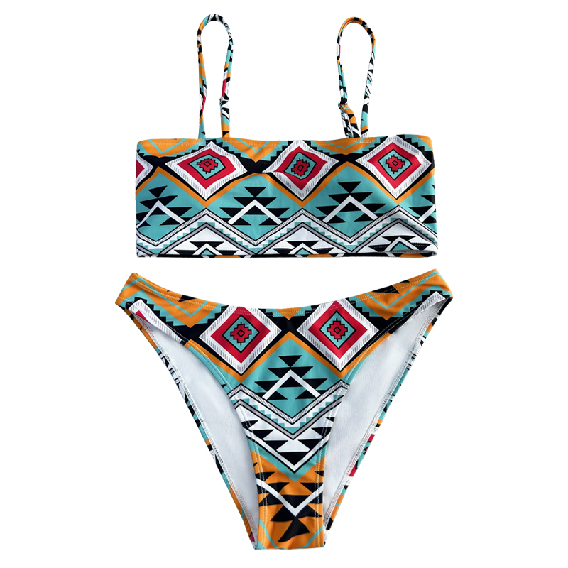 Casual comfort Halter etnische stijl bedrukt tweedelig zwempak