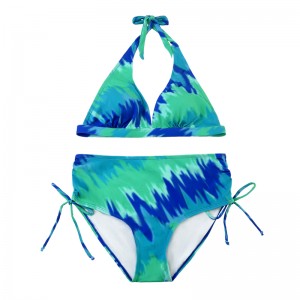 Teal Halter -riemriemriem zwempak geplooide boog zwem shorts geprinte zwempak