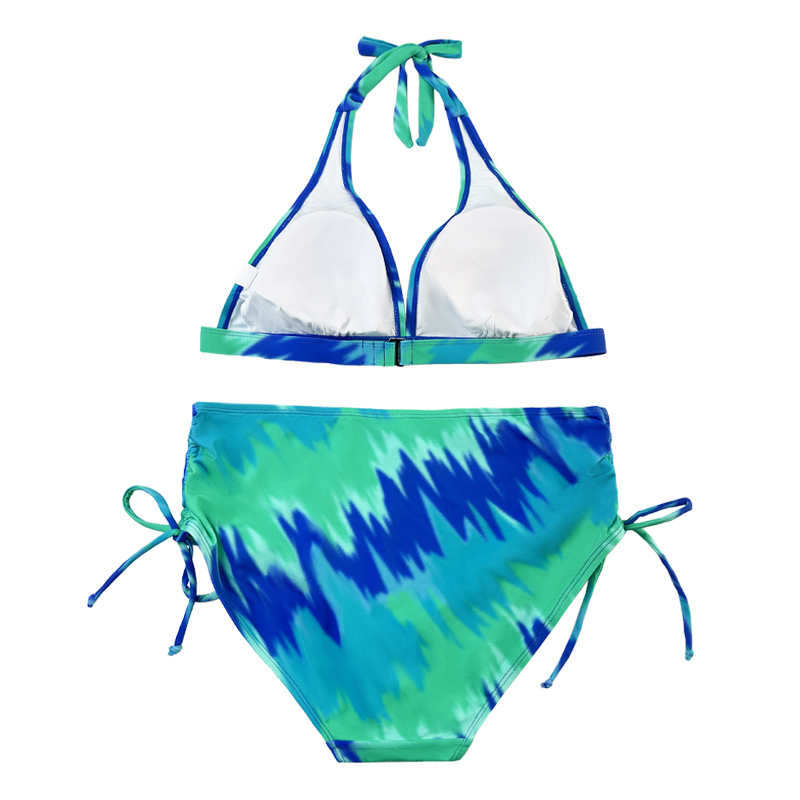 Teal Halter -riemriemriem zwempak geplooide boog zwem shorts geprinte zwempak