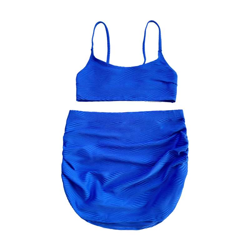 Basic Suspender zwempak geplooide rok blauw patroon speciale doek