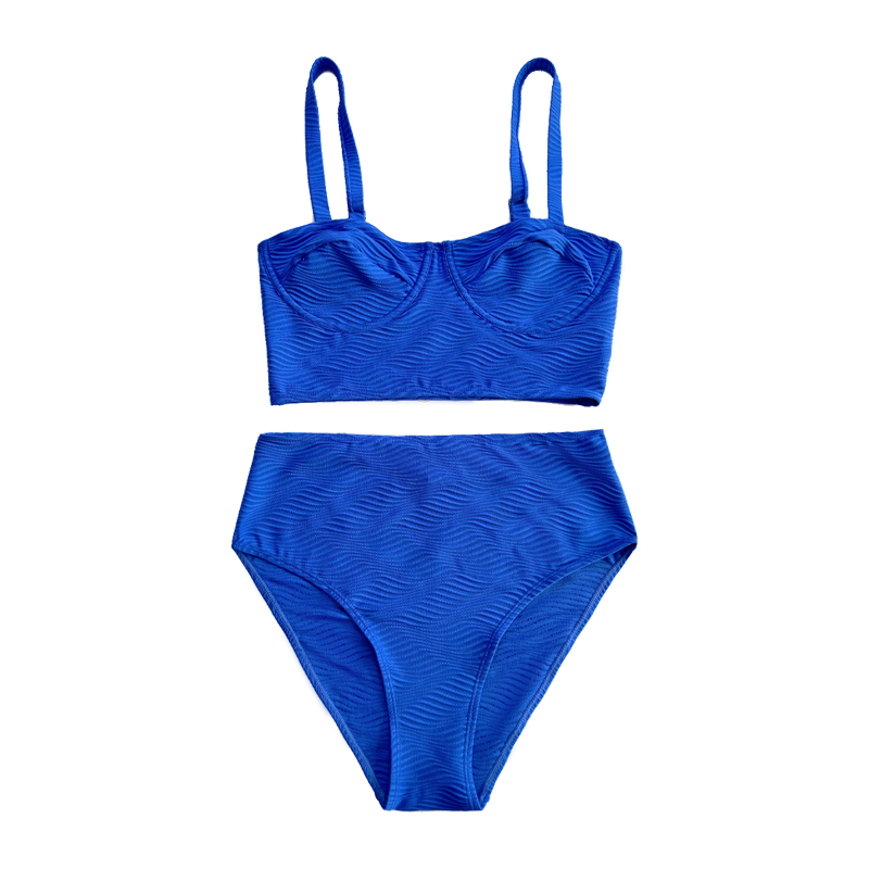 Blauw patroon halter met brede bodem speciale stof sexy tweedelig zwempak