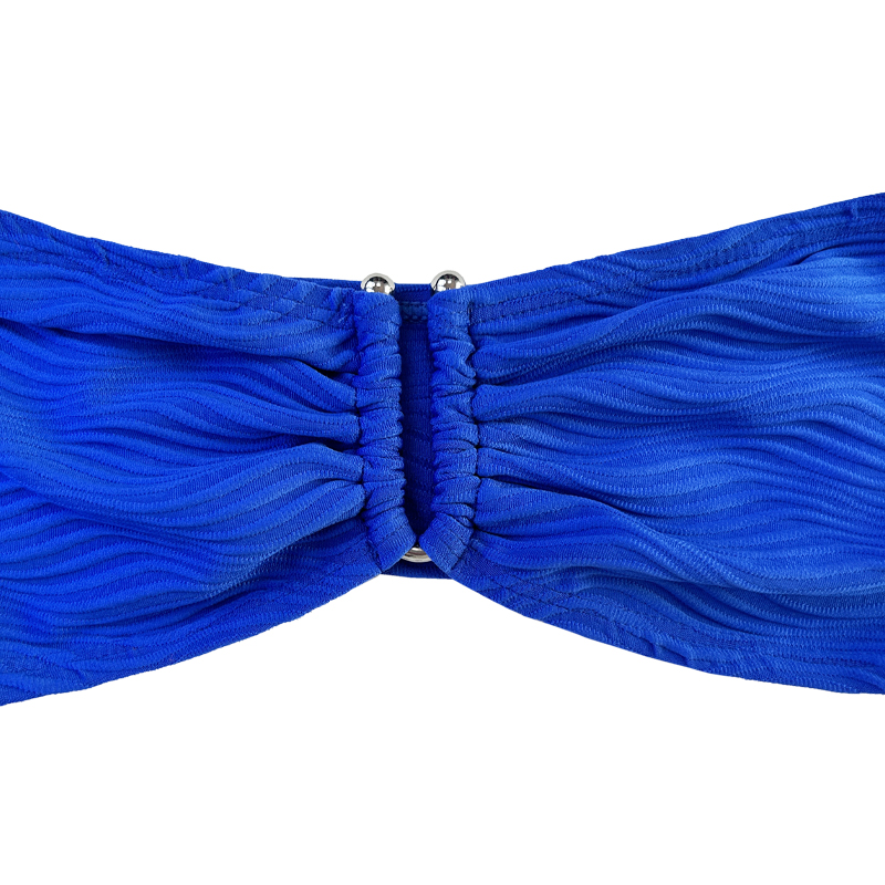 Blauw patroon speciale stof strapless top u-button split zwempak