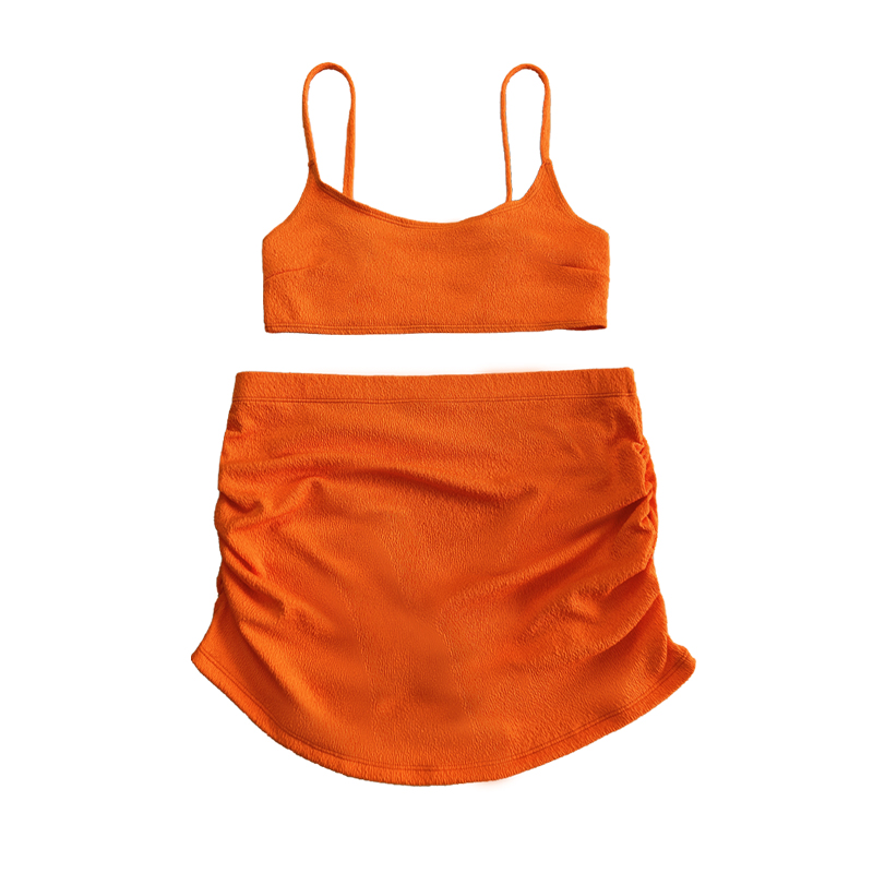 Oranje crêpe doek basic blouse draw geplooide rok sexy tweedelig zwempak