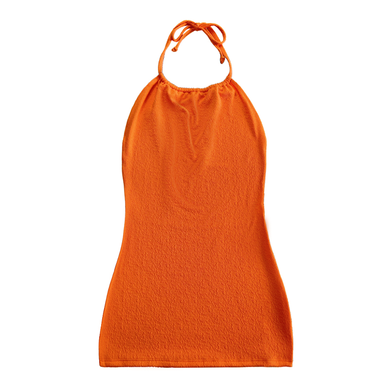 Oranje ruche doek halter riem jurk zwempak